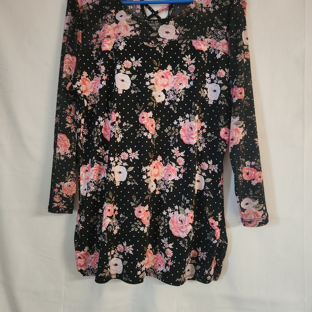 XXL See thru black floral blouse